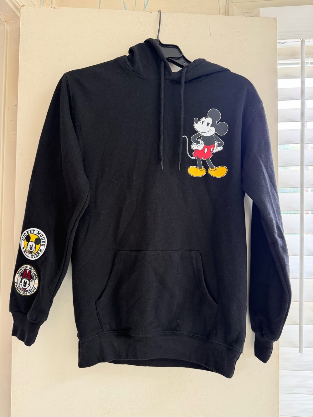 Disney Black Mickey Mouse Crewneck Hoodie with Yellow & Red Accents
